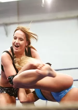 Wild women wrestling ends up with passionate lesbian threesome sex