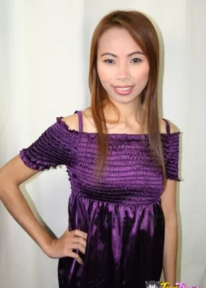 Thai female Nung uncovers her tiny tits before intercourse with a Farang