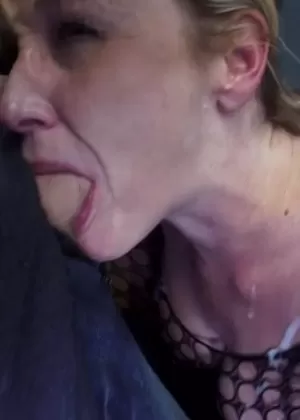 Thick amateur Dee Siren partakes in a blow bang in a crotchless bodystocking