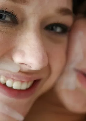 Cumshot scene with an excellent teen babe Sky Light and Adriana Marie